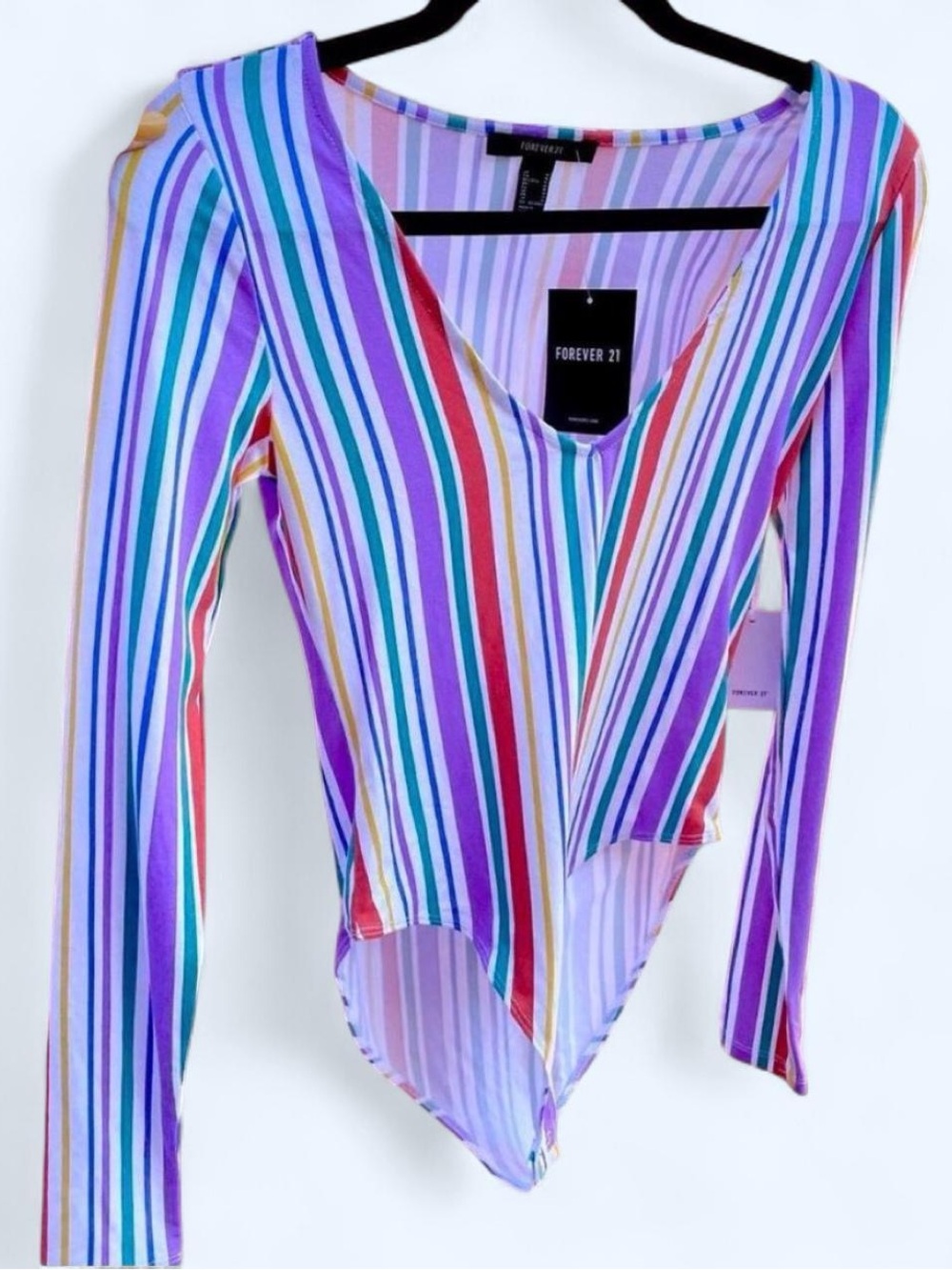Rainbow Stripe Long Sleeve Low Cut Bodysuit - Picture 1 of 2